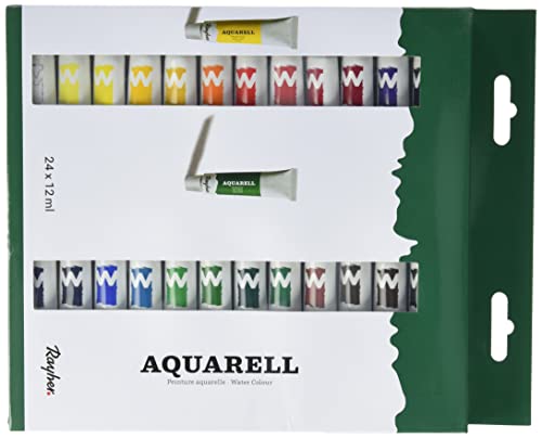 Rayher 38916000 Künstler-Aquarellfarben-Set, 24 Farben, je Tube 12 ml (Set 288ml), ideal für Papier, Pappe, Leinwand, Malkarton, für Einsteiger und Profikünstler von Rayher