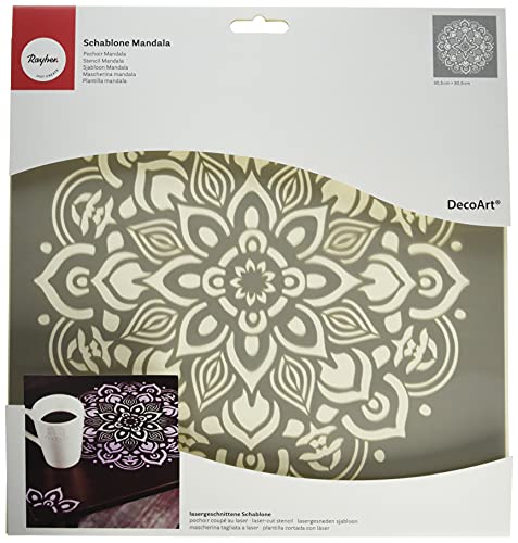 Rayher 38969000 Schablone Mandala, 30,5 x 30,5 cm, Motivgröße ca. 26,5 cm, Polyester, lasergeschnitten, biegsam, wiederverwendbar, Malschablone, Wandschablone Kunststoff von Rayher