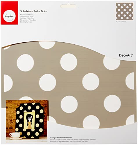 Rayher 38970000 Schablone Polka Dots, 30,5 x 30,5 cm, Punktgröße ca. 3,8 cm, Polyester, lasergeschnitten, biegsam, wiederverwendbar, Malschablone Punkte, Wandschablone Kunststoff von Rayher