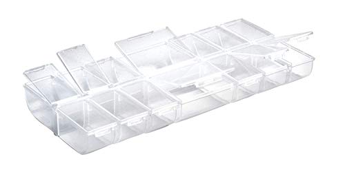 Rayher 3902300 Multi-Sortierbox, 14 Fächer mit Klappdeckeln, 24 x 11 x 2,8cm, praktische Aufbewahrung von verschiedenen Kleinteilen von Rayher