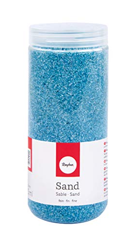 Rayher 39339356 Sand feine Körnung 0,1-0,5 mm, zum Dekorieren von Gläsern, Schalen, Vasen etc, Sandfarben, hellblau, 475ml von Rayher