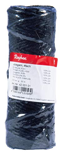 Rayher Hobby Rayher Hobby Rayher 4200101 Jutegarn, 3fach, 3,5 mm ø, Spule 50 m, Farbe schwarz, Jute-Schnur, Bindegarn, Bindeschnur, Dekokordel, Jutekordel von Rayher