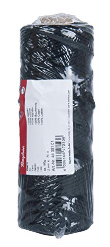 Rayher Garn, 2 mm ø, schwarz, Spule 70 m, ca. 180 g, 80% Baumwolle, 20% Polyester, Baumwollgarn, Baumwollkordel, Makramee Garn, Kettgarn, Schnur, Kordel zum Basteln, für Wandbehänge, 4400101 von Rayher