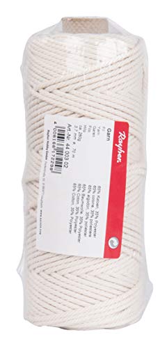 Rayher Garn, weiß, ca. 280 g, 80 % Baumwolle, 20 % Polyester, Baumwollgarn, Baumwollkordel, Makramee Garn, Kettgarn, Schnur, Kordel zum Basteln, 4400302, 3,7 mm ø, 70 m Rayher Garn, weiß, ca. 280 g, 80 % Baumwolle, 20 % Polyester, Baumwollgarn, Baumwollkordel, Makramee Garn, Kettgarn, Schnur, Kordel zum Basteln, 4400302, 3,7 mm ø, 70 m von Rayher