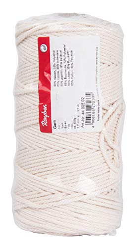 Rayher Hobby Rayher Hobby Rayher Garn, 3,7 mm ø, Spule 141 m, ca. 500 g, 80 % Baumwolle, 20 % Polyester, Baumwollgarn, Baumwollkordel, Makramee Garn, Kettgarn, Schnur, Kordel zum Basteln, weiß, 4400502 Rayher Hobby Rayher Hobby Rayher Garn, 3,7 mm ø, Spule 141 m, ca. 500 g, 80 % Baumwolle, 20 % Polyester, Baumwollgarn, Baumwollkordel, Makramee Garn, Kettgarn, Schnur, Kordel zum Basteln, weiß, 4400502 von Rayher