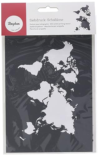 Rayher 45100000 Schablone World Map, Format DIN A5, mit Rakel, Siebdruck-Schablone, Malschablone, selbstklebend von Rayher