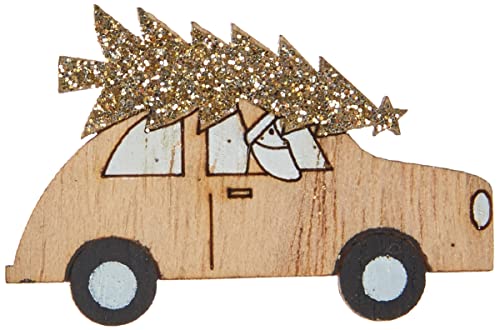Rayher 46445505 Holz Streuteile Auto mit Klebepunkt zur Kartengestaltung und Scrapbooking, natur mit kaschmir gold Glitter, 5,2x3,6 cm, 9 Stück von Rayher