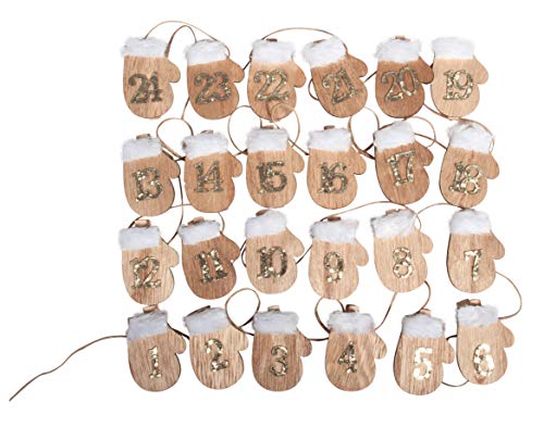 Rayher 46449000 Holz Adventskalender-Handschuhe mit Zahlen von 1-24, auf Klammer, 3,5 x 4,5 cm, mit Kordel verbunden von Rayher