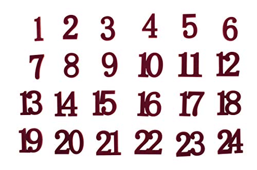 Rayher 46458290 Holz-Zahlen 1-24 in Samt-Optik, Ø 3 cm, weinrot, Box 24 Stück, für Adventskalender von Rayher