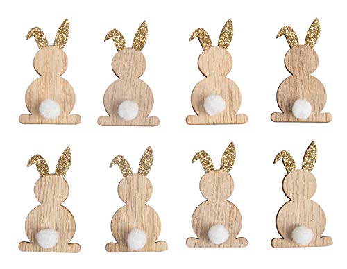 Rayher 46588617 Holz-Streuteile Hasen mit Glitzerohren, 4,5 cm, Btl. 8 Stück, mit Klebepunkt, Holzstreuteile, Tischstreuer, Tischdeko, Tischschmuck, Ostern von Rayher