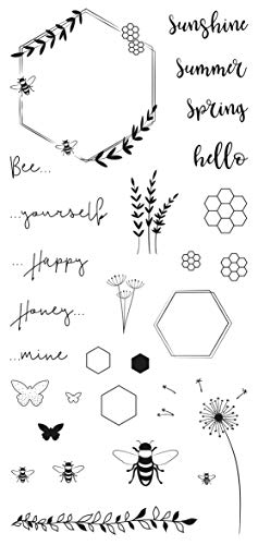 Rayher 50240000 Clear Stamps Bienensommer, Bogen 97 x 205 mm, 28 Motive, klar, transparent, durchsichtig, Stempel Sommer, Silikonstempel von Rayher