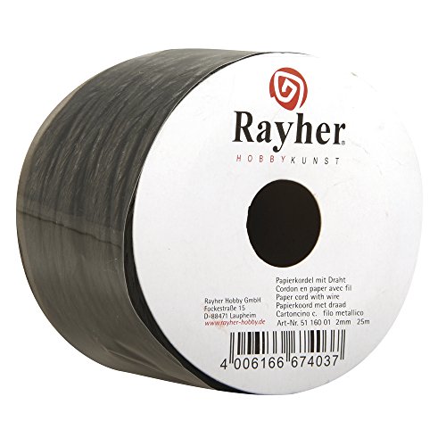 Rayher 5116001 Papierkordel mit Draht, 2 mm, Rolle 25 m, schwarz von Rayher