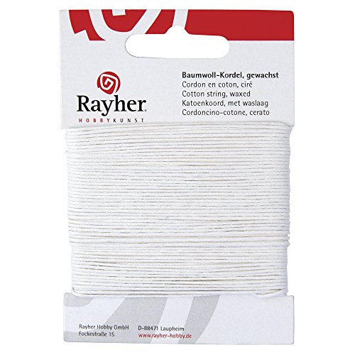 Rayher 5169102 Baumwollkordel, gewachst, 1mm, SB-Karte 20 m, weiÃŸ von Rayher