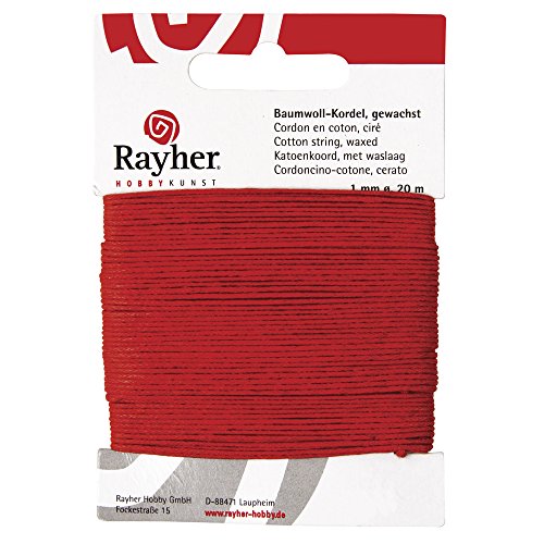 Rayher 5169118 Baumwollkordel, gewachst, 1mm, SB-Karte 20 m, rot von Rayher