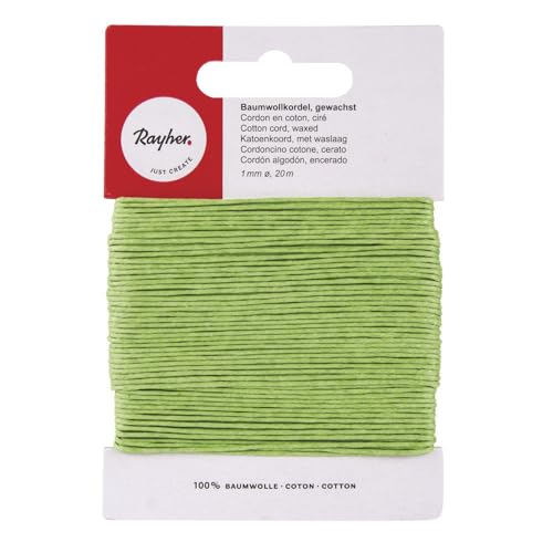 Rayher Baumwollkordel, gewachst, 1 mm ø, Karte 20 m, maigrün, Baumwollschnur, Schmuckkordel, 5169185 Rayher Baumwollkordel, gewachst, 1 mm ø, Karte 20 m, maigrün, Baumwollschnur, Schmuckkordel, 5169185 von Rayher