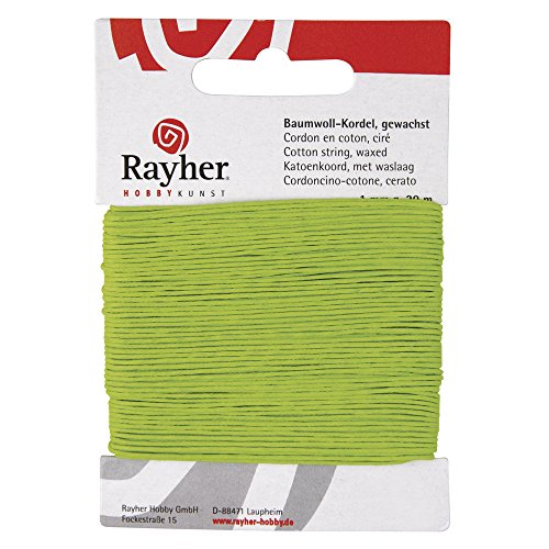 Rayher 5169185 Baumwollkordel, gewachst, 1mm, SB-Karte 20 m, maigrün von Rayher