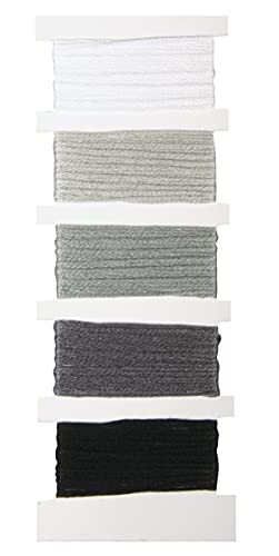Rayher 53564558 Baumwoll-Garn "Stitch & Knot", Grau/Schwarztöne, 5 Farben je 10 m (50 m), Kreuzstich-Garnset, Stickgarn Set, Knüpfgarn, Garn für Freundschaftsbänder von RAYHER HOBBY