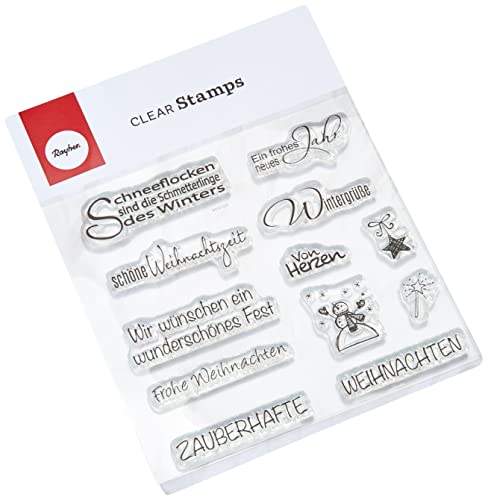 Rayher 59841000 Clear Stamps "Weihnachten/Winter", klar, transparent, durchsichtig, Stempel Weihnachten, Frohe Weihnachten Stempel, Silikonstempel Winter von Rayher