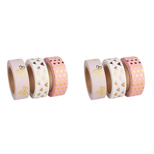 Rayher 60893000 Washi Tape Set, 3 Rollen á 10 m, 15 mm breit, 3 Designs rosé/gold/weiß gemustert, Papierfolie, Papierband, Klebeband, Dekoband (Packung mit 2) von Rayher