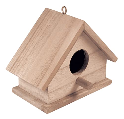 Rayher Vogelhaus, Holz, FSC zertifiziert, 13,5 x 7,5 x 10 cm, Vogelhaus zum Aufhängen, mit Öse, Holzdekoration zum Bemalen und Verzieren, 62414000 von Rayher