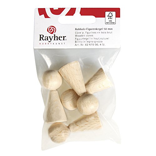 Rayher 6247000 Rohholz-Figurenkegel FSC 100%, 50mm, SB-Btl 4Stück von Rayher