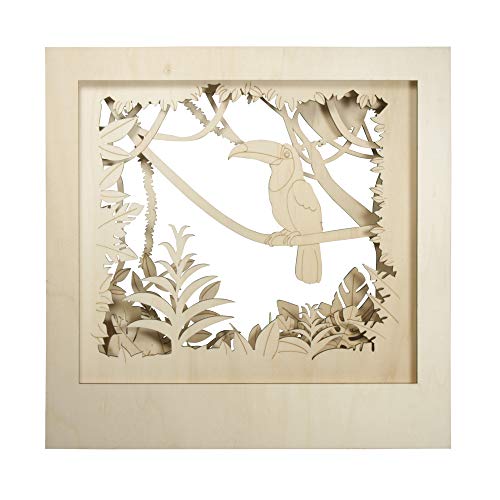 Rayher 62856505 Holzbausatz, großer 3D-Motivrahmen Tukan, FSC zertifiziert, natur, XL-Format 53 x 53 cm, Tiefe 14,5 cm, 11tlg., zum basteln und bemalen von Rayher