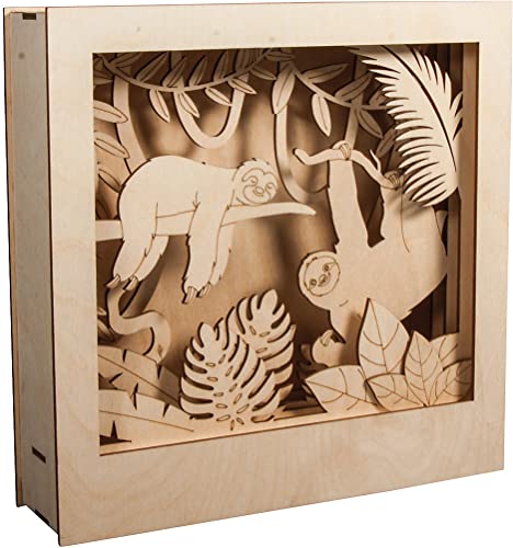 Rayher Hobby Rayher Hobby Rayher 62875505 Holzbausatz 3D-Motivrahmen Faultier, FSC zertifiziert, natur, 24 x 24 cm, Tiefe 6,5 cm, 11teilig, zum basteln und bemalen von Rayher