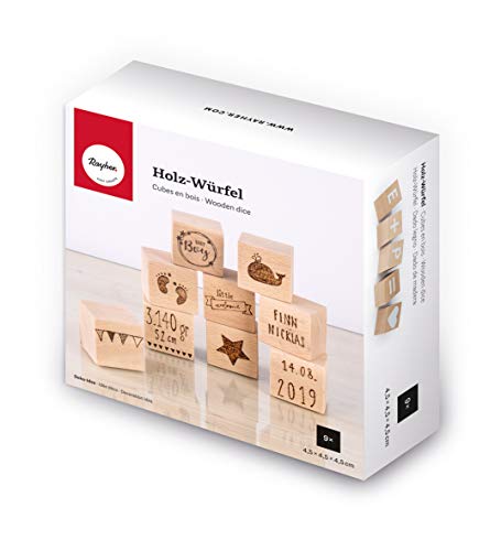 Rayher Holz-Würfel, natur, Buche, 4,5 x 4,5 x 4,5 cm, blanko, Box 9 Holzblöcke, Holzklötze zum Basteln und Bemalen, 62960505 von Rayher