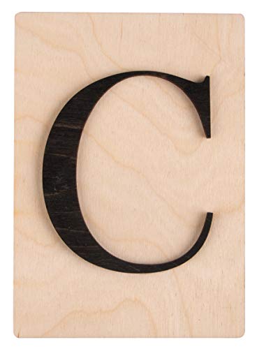 Rayher Holz Buchstabe C, FSC Mix Credit, Holzfliese 10,5x14,8cm, 3D-Buchstabe C in schwarz, 3mm starker Holzbuchstabe auf 4mm starker Holzfliese, 63094576 von Rayher