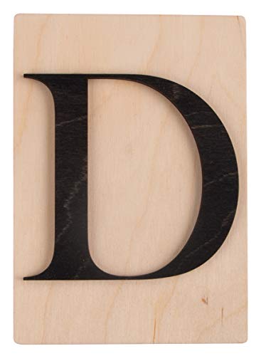 Rayher Holz Buchstabe D, FSC Mix Credit, Holzfliese 10,5x14,8cm, 3D-Buchstabe D in schwarz, 3mm starker Holzbuchstabe auf 4mm starker Holzfliese, 63095576 von Rayher