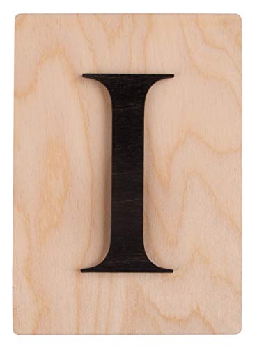 Rayher Holz Buchstabe I, FSC Mix Credit, Holzfliese 10,5x14,8cm, 3D-Buchstabe I in schwarz, 3mm starker Holzbuchstabe auf 4mm starker Holzfliese, 63100576 von Rayher