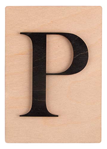 Rayher Holz Buchstabe P, FSC Mix Credit, Holzfliese 10,5x14,8cm, 3D-Buchstabe P in schwarz, 3mm starker Holzbuchstabe auf 4mm starker Holzfliese, 63107576 von Rayher