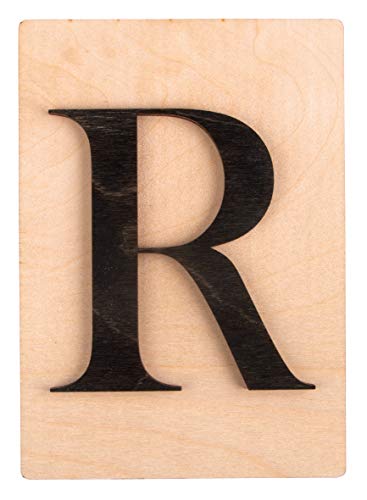 Rayher Holz Buchstabe R, FSC Mix Credit, Holzfliese 10,5x14,8cm, 3D-Buchstabe R in schwarz, 3mm starker Holzbuchstabe auf 4mm starker Holzfliese, 63109576 von Rayher
