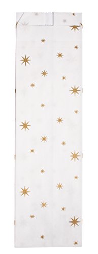 Rayher 67267616 Papier-Faltenbeutel mit goldenen Sternchen, 7 x 24 cm, Boden 5,5 cm, 70g/m2, Btl. 25 Stück, Papiertüten zum Sterne falten von Rayher