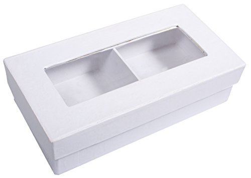 Rayher 67268102 Pappmaché-Geschenkbox, weiß, 16,5 x 8,5 x 4,5 cm, mit Unterteilung und Deckel mit Sichtfenster, FSC zertifiziert, Dose, Schachtel, Deko-Karton von Rayher