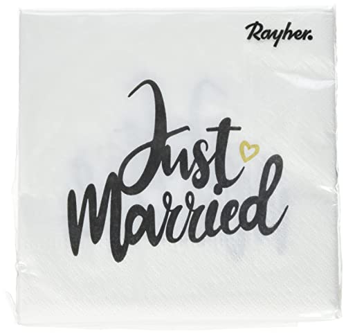 Rayher 75441000 Serviette "Just married", FSC zertifiziert, 33 x 33 cm, 3-lagig, 20 Stück, Tischdeko, Hochzeit, Papierservietten von Rayher