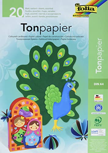 Rayher Tonzeichenpapier, DIN A4, 130 g/m2, Tonpapier A4, Block 20 Blatt, 10 Farben sortiert, Bastelpapier, 81001000, Dunkelgrün,Orange,Gelb von Rayher