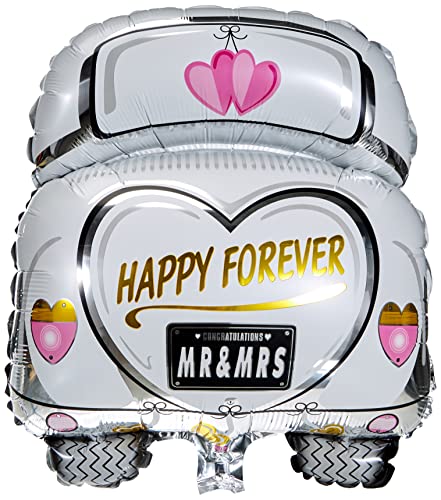 Rayher 87016000 Folienballon Hochzeitsauto, 49 x 63cm, XXL Ballon für Hochzeiten, geeignet für Luft- und Heliumfüllung, Weiß/ Rosa/ Gold von Rayher