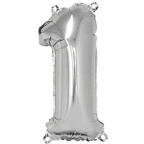 Rayher 87033606 Zahl 1 Party-/Folienballon, silber, 40cm hoch, zum Befüllen mit Luft, für Geburtstag, Silverster, Jubiläum von Rayher