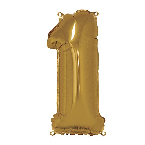 Rayher 87033616 Zahl 1 Party-/Folienballon, gold, 40cm hoch, zum Befüllen mit Luft, für Geburtstag, Silverster, Jubiläum von Rayher
