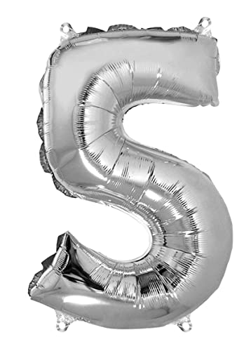Rayher Hobby Rayher 87037606 Zahl 5 Party-/Folienballon, silber, 40cm hoch, zum Befüllen mit Luft, für Geburtstag, Silverster, Jubiläum von Rayher