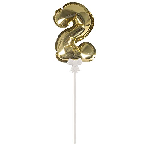 Rayher 87195616 Folienballon Topper Zahl 2, Ballon 13cm und Stecker 19cm, gold von Rayher