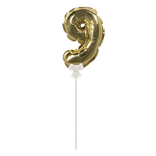 Rayher 87205616 Folienballon Topper Zahl 9, Ballon 13cm und Stecker 19cm, gold von Rayher