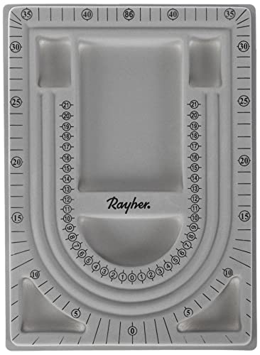Rayher Hobby Rayher 8902900 Design Platte für Perlen, 23 x 33 cm, Kunststoff, graue Beflockung, Perlenbrett, zum Gestalten von Ketten und Armbändern, Weiß von Rayher
