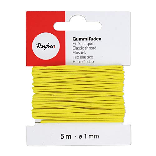 Rayher 8908920 Gummifaden, 1 mm ø, Karte 5 m, gelb, elastische Gummischnur zum Nähen von Behelfsmasken, für Armbänder usw. von Rayher