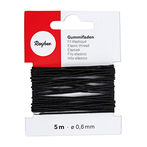 Rayher 8909001 Gummifaden, 0,6 mm ø, Karte 5 m, schwarz, elastische Gummischnur zum Nähen von Behelfsmasken, für Armbänder usw. Rayher 8909001 Gummifaden, 0,6 mm ø, Karte 5 m, schwarz, elastische Gummischnur zum Nähen von Behelfsmasken, für Armbänder usw. von Rayher