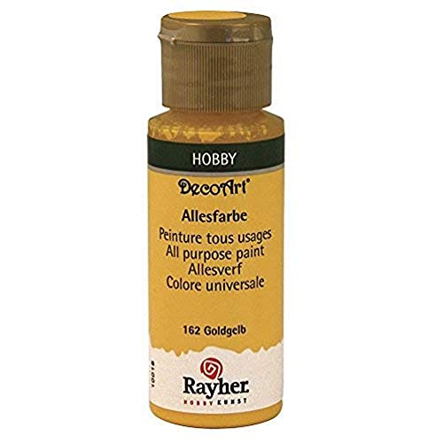 Rayher Acrylfarbe, goldgelb, Allesfarbe matt, Flasche 59 ml, hochpigmentierte, cremige Allzweckfarbe, sehr gute Deckkraft, lichtecht, farbintensiv, wasserfest, schnell trocknend, 38000162 von Rayher