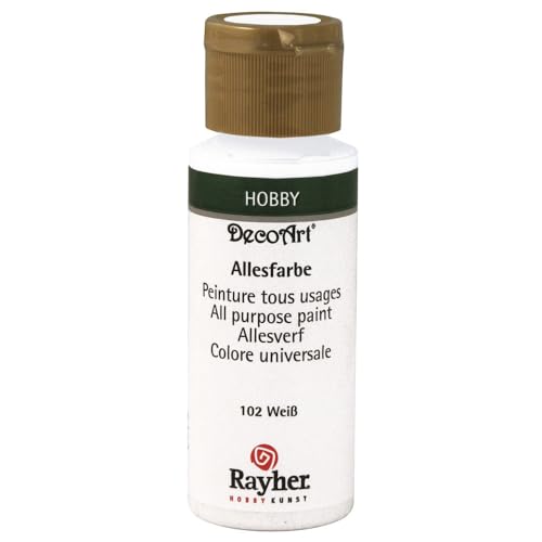 Rayher Acrylfarbe, weiß, Allesfarbe matt, Flasche 59 ml, hochpigmentierte, cremige Allzweckfarbe, sehr gute Deckkraft, lichtecht, farbintensiv, wasserfest, schnell trocknend, 38000102 von Rayher