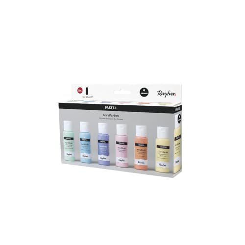 Rayher Acrylfarben-Set Pastell, 6 Farben à 60 ml (lichtgelb, aprikot, rosé, flieder, zartblau, zartgrün), für Einsteiger und Profikünstler, für viele Untergründe geeignet, wasserbasierend, 35061000 von Rayher