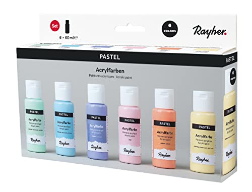 Rayher Acrylfarben-Set Pastell, 6 Farben à 60 ml (lichtgelb, aprikot, rosé, flieder, zartblau, zartgrün), für Einsteiger und Profikünstler, für viele Untergründe geeignet, wasserbasierend, 35061000 von Rayher